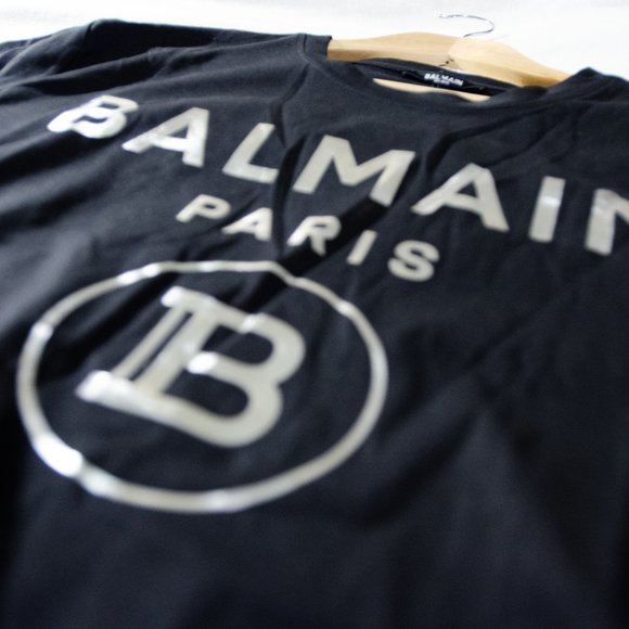 Balmain Paris T Shirt - Silver Print on Black - Picture 4 of 12